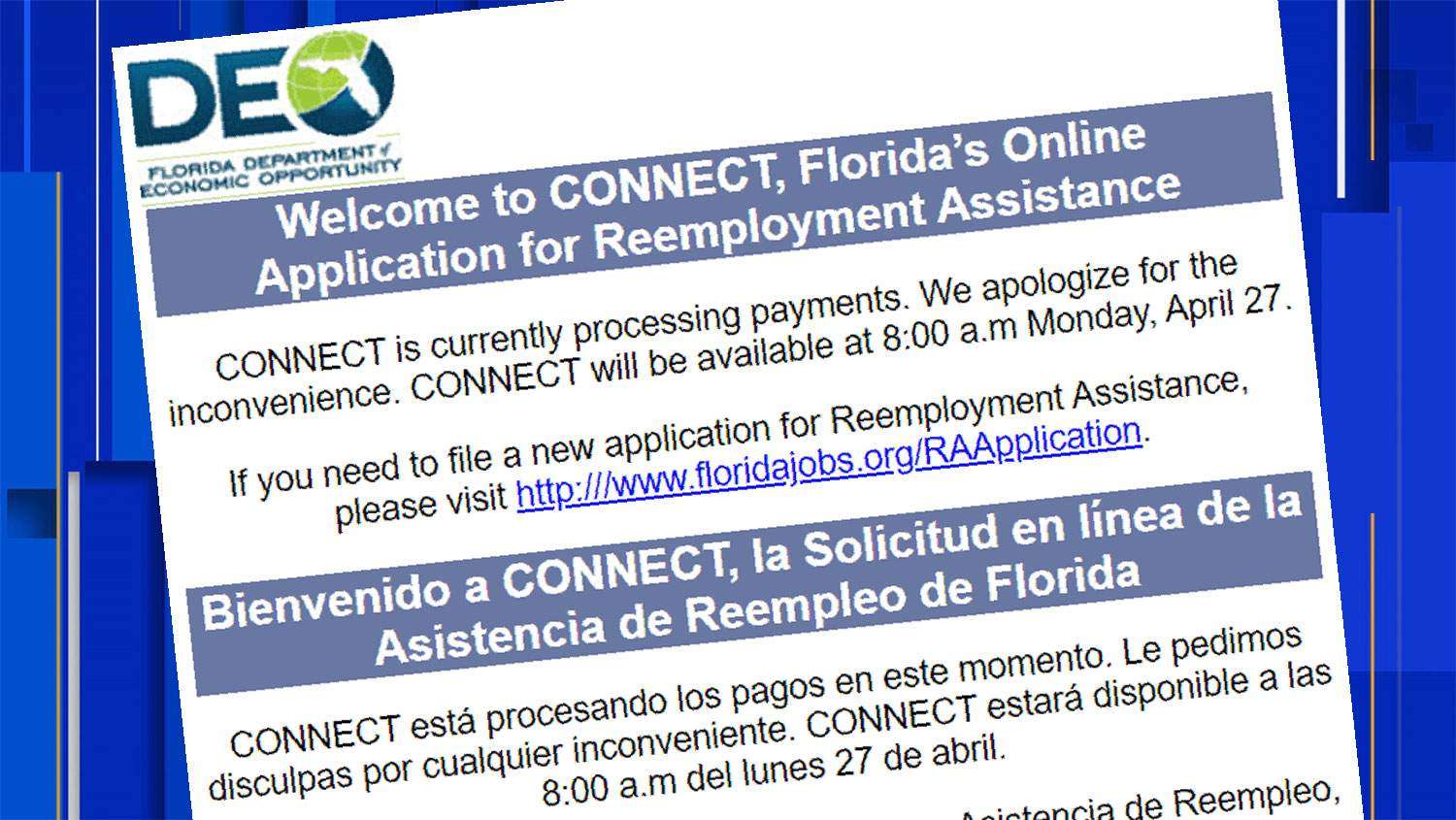 Floridaâs primary unemployment website wonât accept new claims until Monday