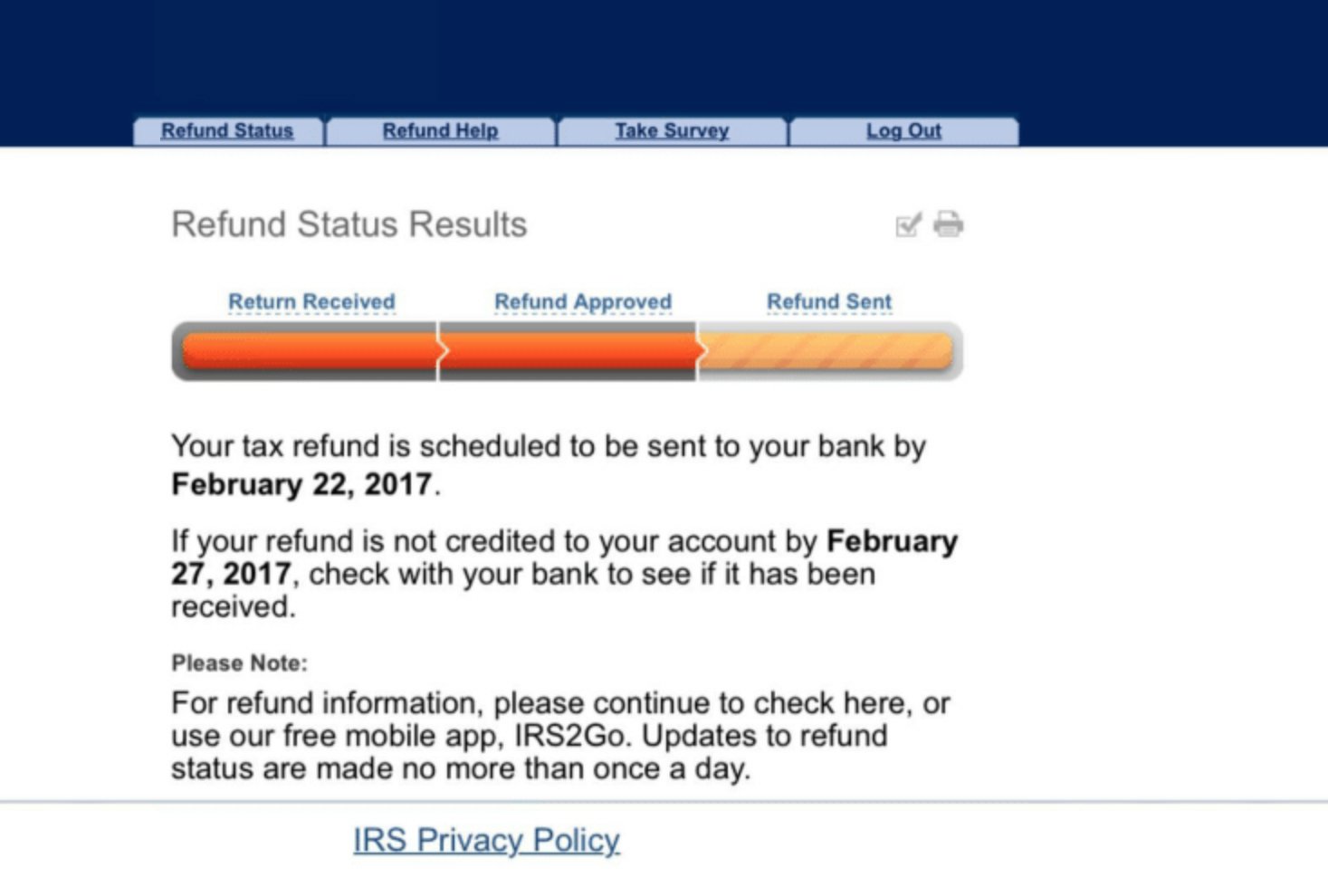 How do i know if the irs accepted my refund, ALQURUMRESORT.COM