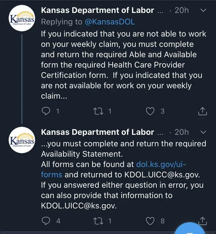 Ks Unemployment returned the 2 work availability questions leaving out ...