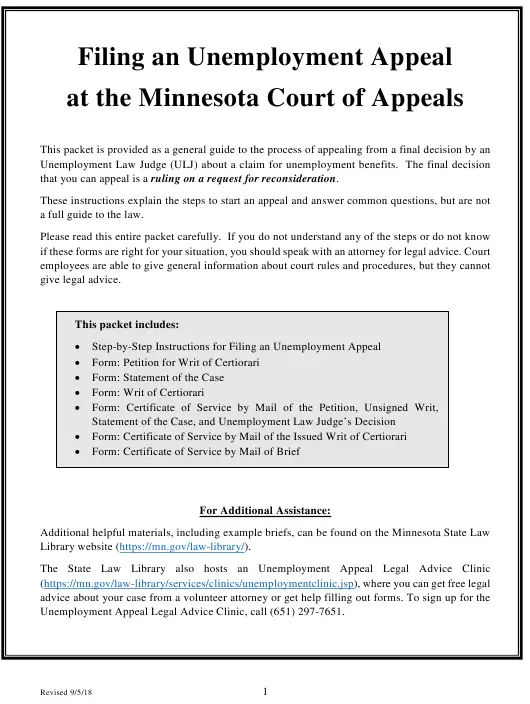 Minnesota Unemployment Appeal Packet Download Printable PDF ...