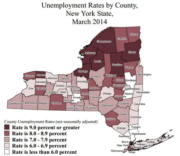 New York unemployment rates  March 2014: Where does your county rank?