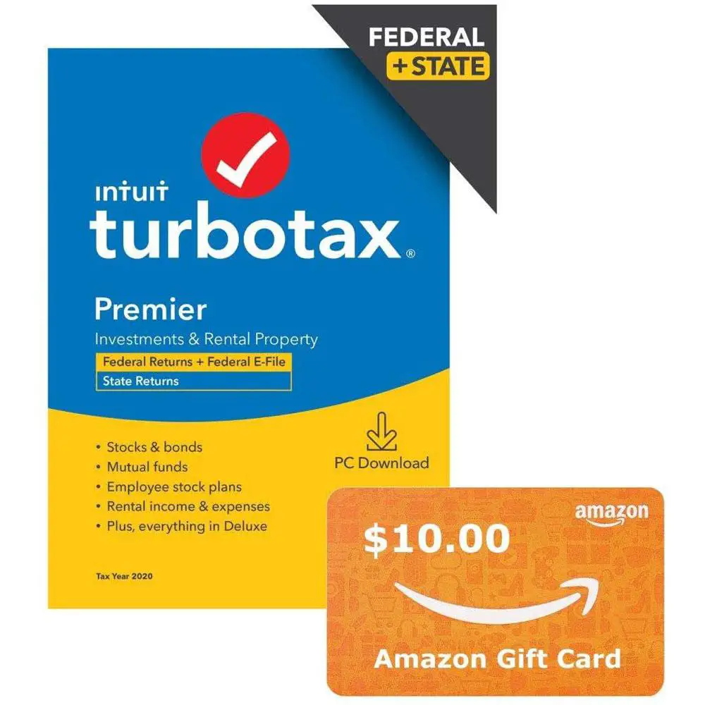 TurboTax Premier 2020 with $10 Amazon Gift Card Deals