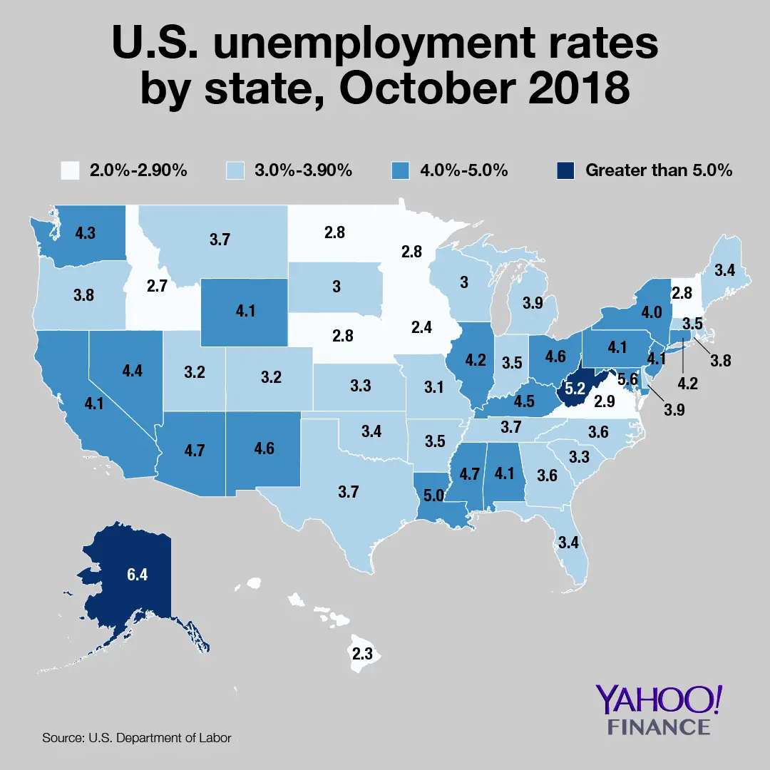 U.S. unemployment rates by state: map