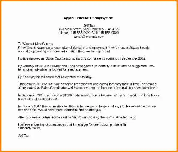 Unemployment Appeal Letter