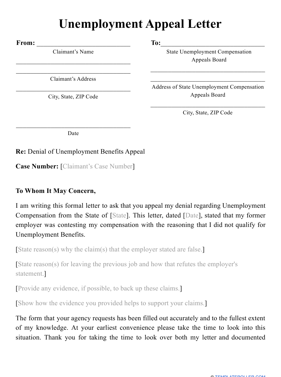 Unemployment Appeal Letter Template Download Printable PDF