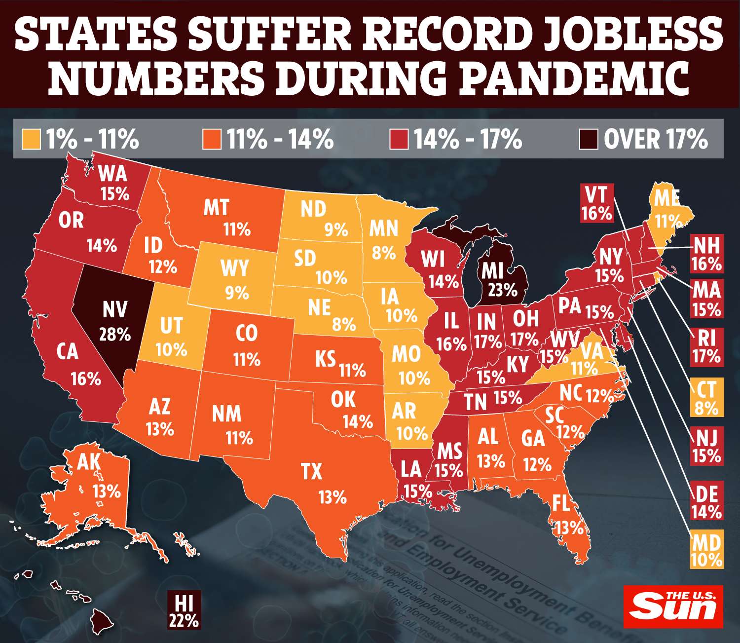 Unemployment map shows huge jobless spikes across the country with ...
