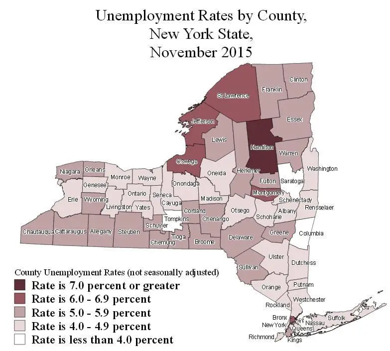 Which New York county had the lowest unemployment rate in November ...